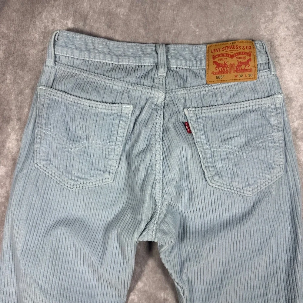 Levis 505 Regular Fit Corduroy Pants Mens 32x30 Light Blue Straight Leg Casual